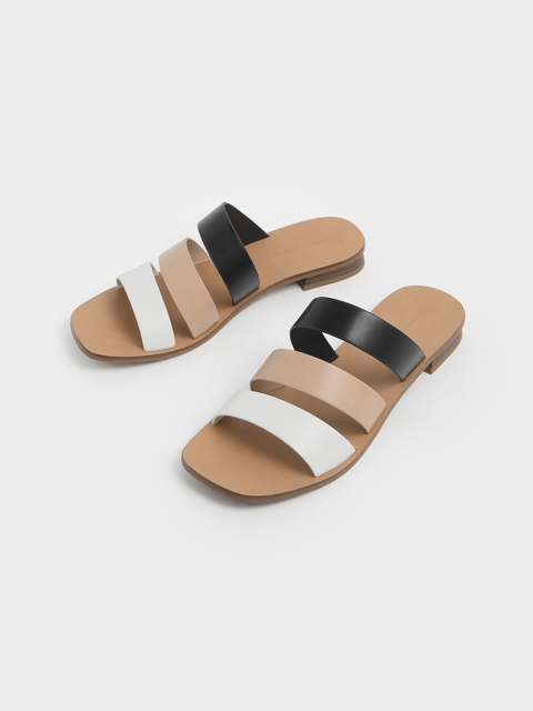 

CHARLES & KEITH Women White Colourblocked Open Toe Flats