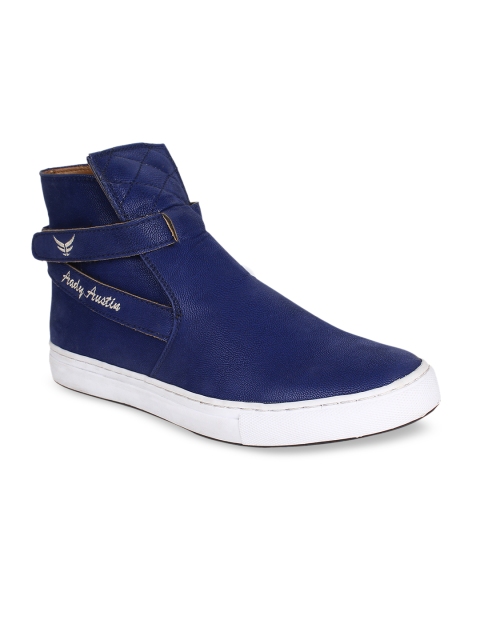 

AADY AUSTIN Men Navy Blue Solid Synthetic Leather Mid-Top Slip-On Sneakers