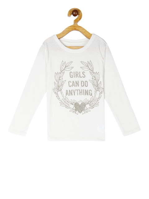 

The Childrens Place Girls White & Grey Printed Embellished Round Neck T-shirt