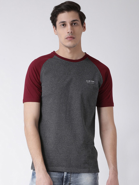 

Club York Men Charcoal Grey Solid Round Neck T-shirt