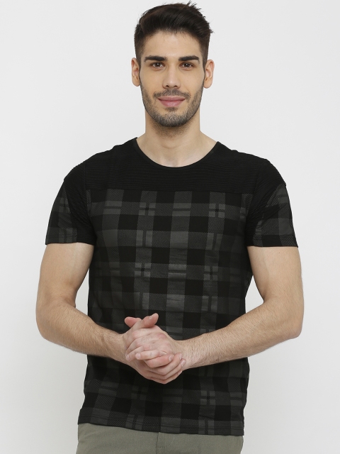 

Rex Straut Jeans Men Black Checked Round Neck T-shirt