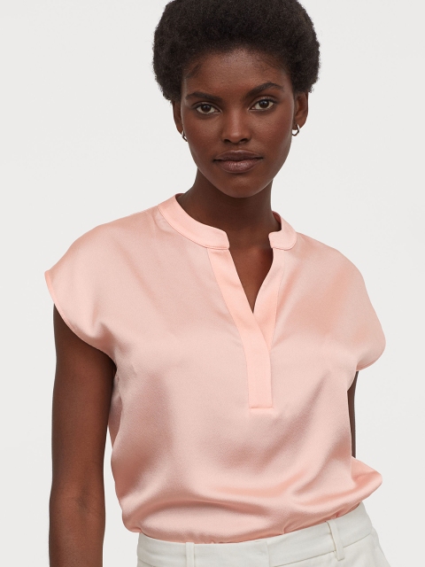

H&M Women Pink Solid V-neck Blouse