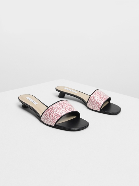 

CHARLES & KEITH Women Red & White Woven Design Heels