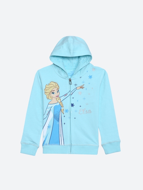 

Kids Ville Girls Blue & Yellow Frozen Printed Hooded Sweatshirt