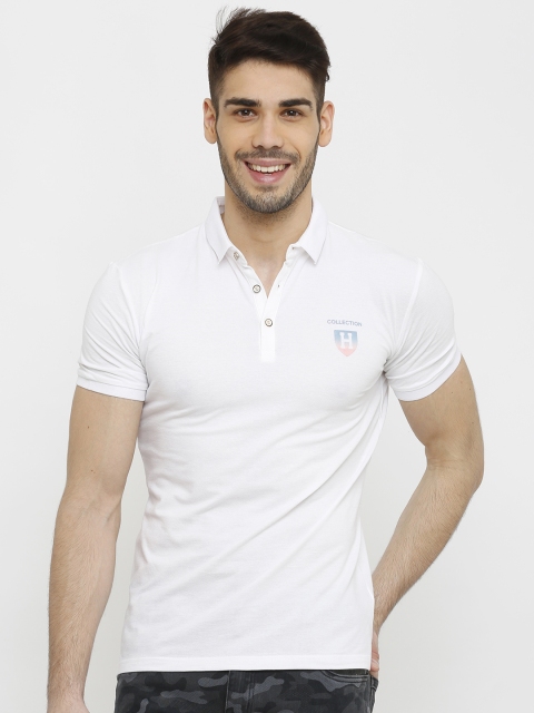 

Rex Straut Jeans Men White Solid Polo Collar T-shirt