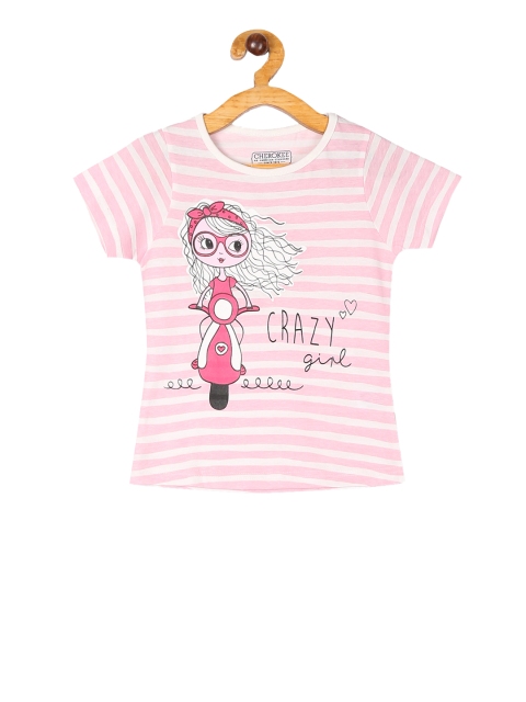 

Cherokee Girls Pink Striped Round Neck T-shirt