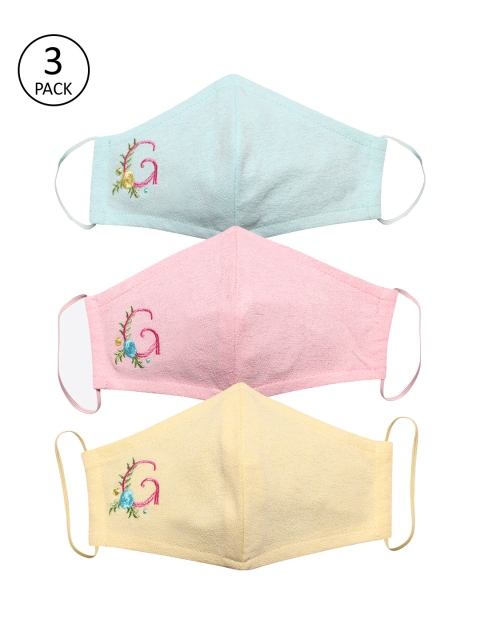 

CUTECUMBER Girls 3 Pcs Printed 2-Ply Anti-Pollution Reusable Cloth Masks, Assorted