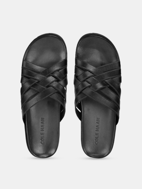 

Cole Haan Men Black Leather FEATHERCRAFT SLIDE SANDALS