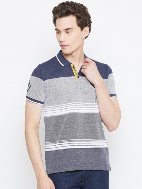

Duke Men Navy Blue & White Striped Polo Collar T-shirt