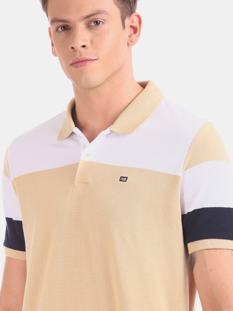 

Arrow Sport Men Beige & White Colourblocked Polo Collar T-shirt