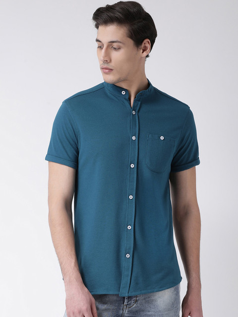 

Club York Men Teal Blue Regular Fit Solid Casual Shirt