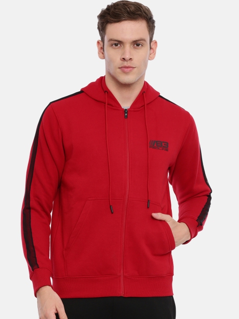 

Proline Active Men Red Solid Hooded Sweatshirt