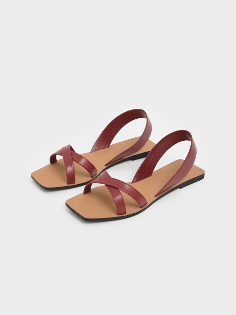 

CHARLES & KEITH Women Red Solid Open Toe Flats