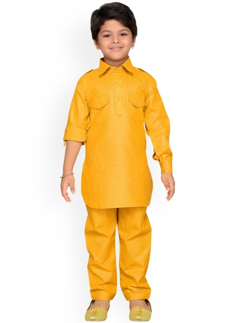 

Aj DEZInES Boys Mustard Yellow Solid Kurta with Trousers