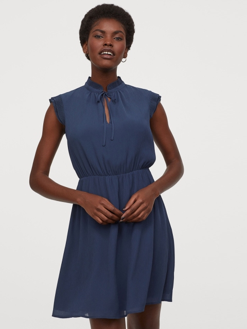 

H&M Women Blue Solid Cap-Sleeved Dress