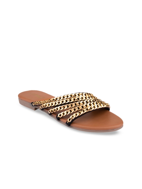 

CHINI C Women Gold-Toned Woven Design Leather Open Toe Flats