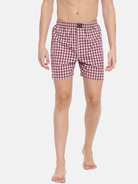

Joven Men Maroon & White Checked Boxers JBC-JB01