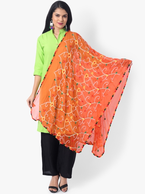 

Vastraa Fusion Orange & Yellow Naznin Embroidered Pure Cotton Dupatta