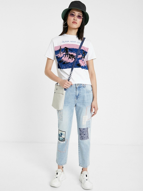 

Desigual Women Blue Boyfriend Fit Low-Rise Clean Look Jeans