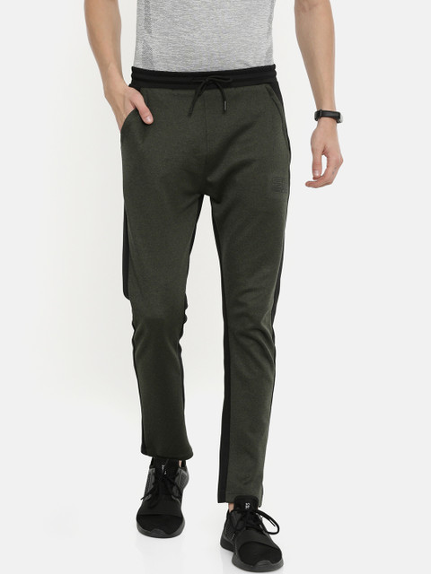 

Proline Active Men Olive Green & Black Colourblocked Slim-Fit Track Pants