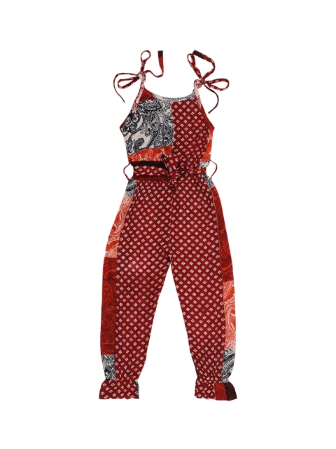 

Kids On Board Girls Red & Black Printed Basic Jumpsuit