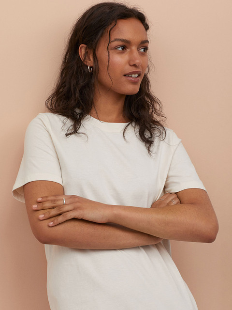 

H&M Women White Solid Cotton T-shirt dress