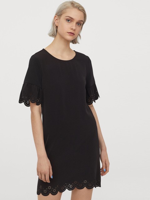 

H&M Women Black Scallop-Edged Dress
