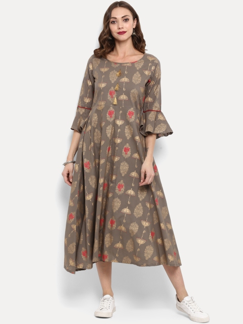 

Fashion String Women Grey & Gold-Coloured Printed A-Line Kurta