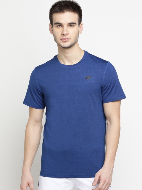 

4F Men Blue Solid Round Neck T-shirt