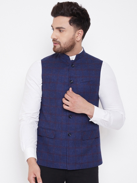 

Spirit Men Blue Checked Woven Nehru Jacket
