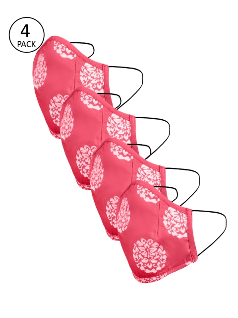 

naughty ninos Kids Coral Pink & White Printed 4 Pcs 3-Ply Outdoor Masks