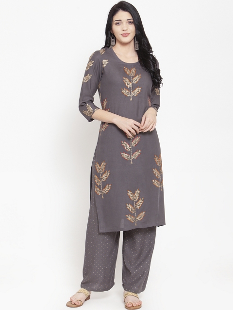 

ANAISA Women Grey Rayon Thread Work Kurta with Palazzos