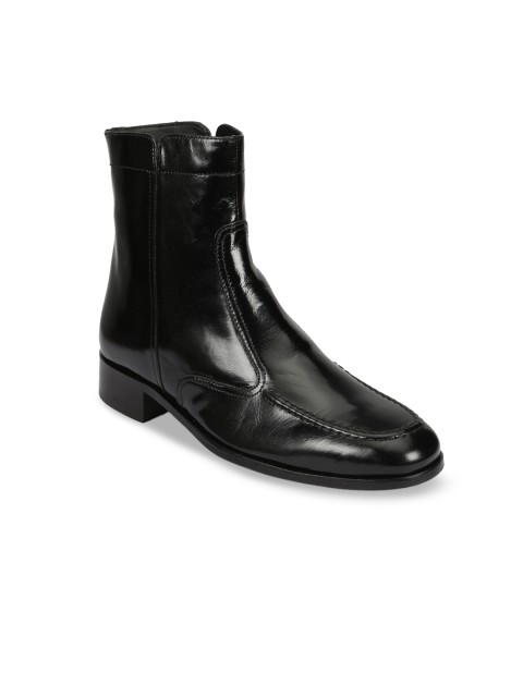 

Florsheim Men Black Solid Leather Mid-Top Flat Boots