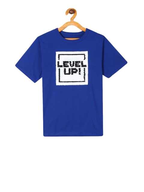 

The Childrens Place Boys Blue & White Embellished Flip Sequin Round Neck T-shirt