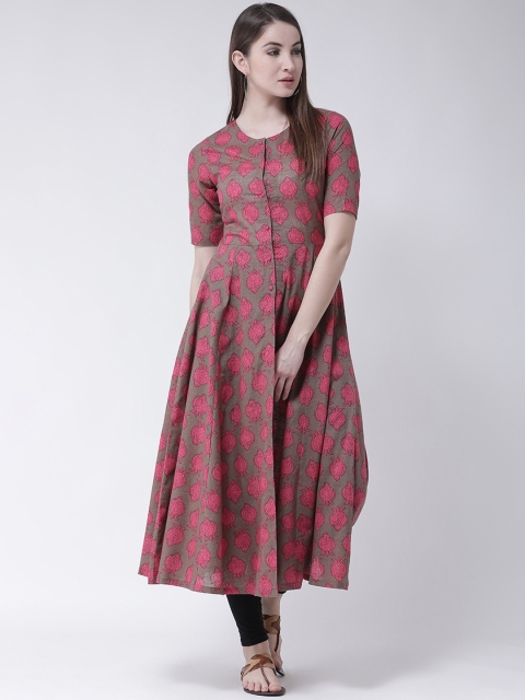 Aayna Women Brown & Pink Printed A-Line Kurta