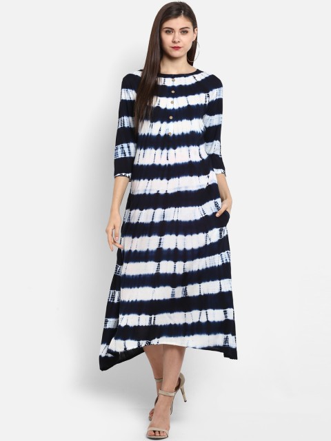 

Fashion String Women Navy Blue & White Dyed A-Line Dress