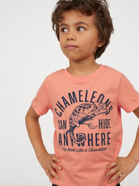 

H&M Boys Orange Printed Cotton T-shirt, Coral