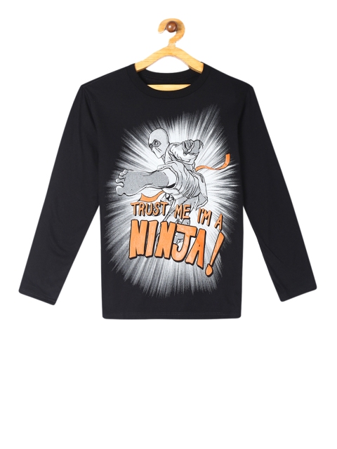 

The Childrens Place Boys Black Ninja Printed Round Neck Pure Cotton T-shirt