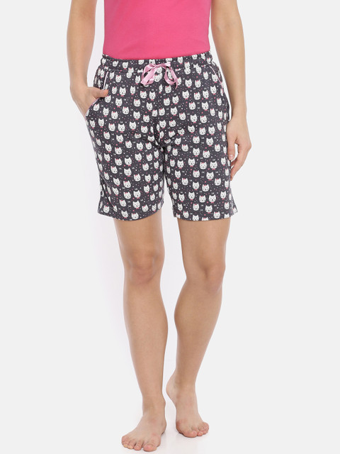 

Macrowoman W-Series Women Charcoal Grey & White Printed Lounge Shorts