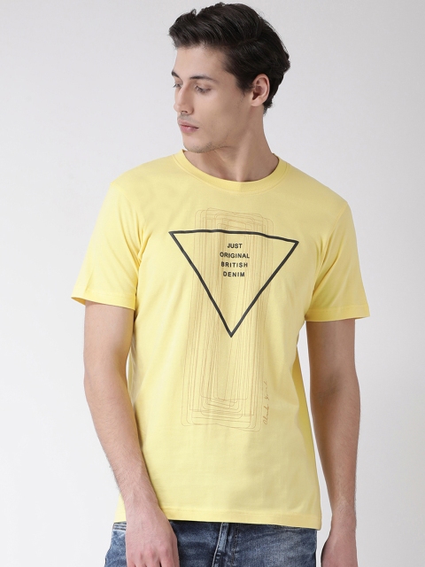 

Club York Men Yellow Printed Round Neck T-shirt