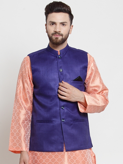 

NEUDIS Men Blue Woven Design Nehru Jacket