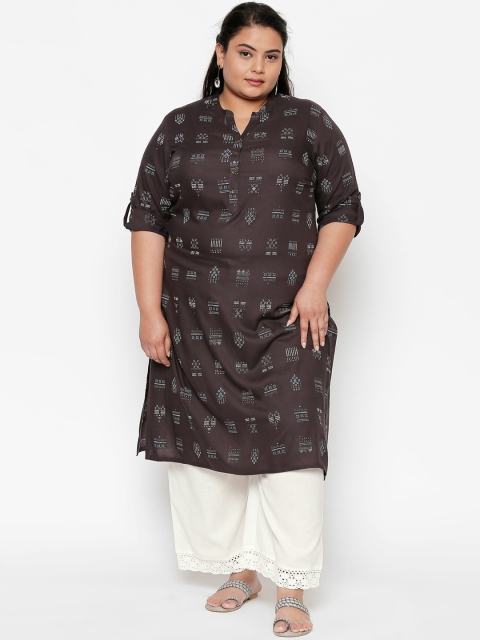 

RANGMANCH PLUS by Pantaloons Women Charcoal Printed Straight Kurta