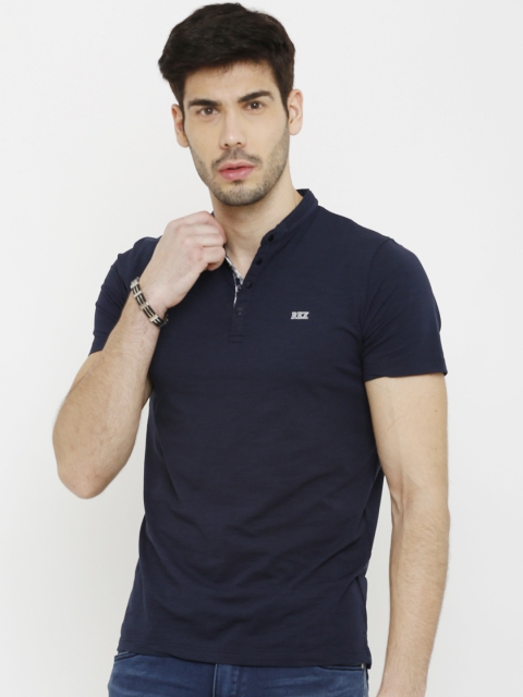 

Rex Straut Jeans Men Navy Blue Solid Polo Collar T-shirt