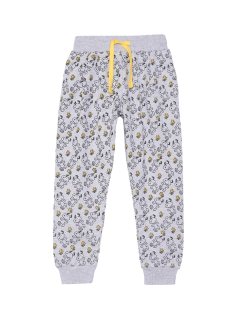 

Kids Ville Girls Grey & Black Peanuts Printed Straight-Fit Joggers