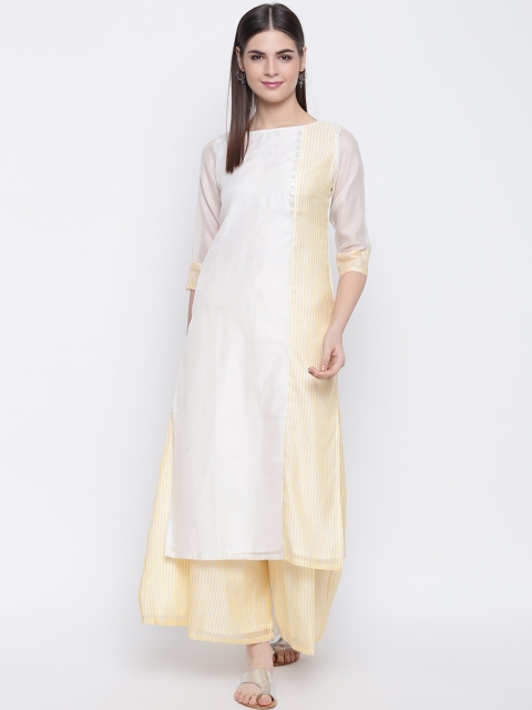 

Shakumbhari Women Yellow & White Striped Straight Kurta