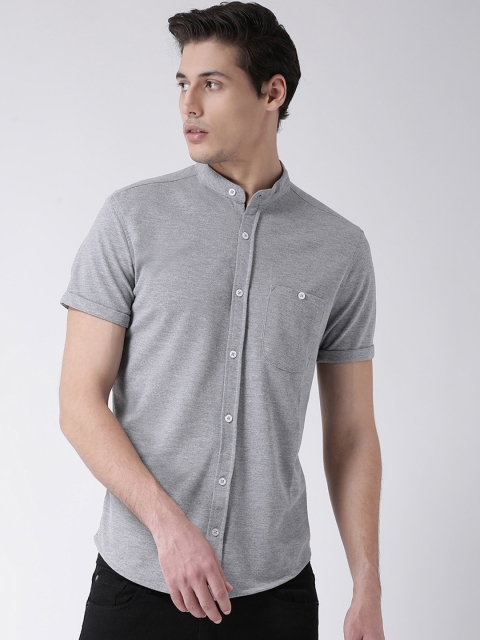 Club York Men Grey Regular Fit Solid Casual Shirt