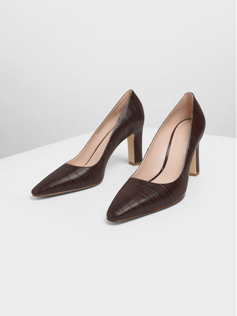 

CHARLES & KEITH Women Brown Solid Pumps