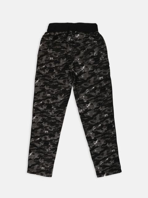 

Lil Tomatoes Boys Black & Grey Camouflage Printed Straight-Fit Track Pants