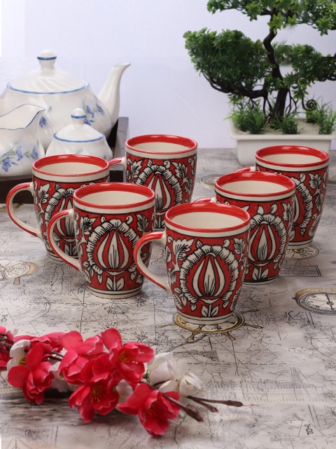 

CDI Set Of 6 Red & White Mughal Art Printed Tea Coffee Mugs