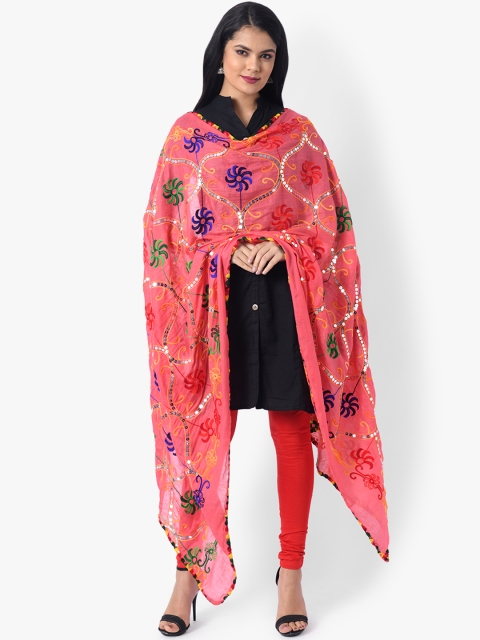 

Vastraa Fusion Peach-Coloured & Blue Embroidered Pure Cotton Dupatta